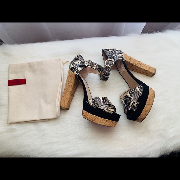 Valentino Garavani Cork-Heel Snake-Skin Sandals - Picture 3 of 8